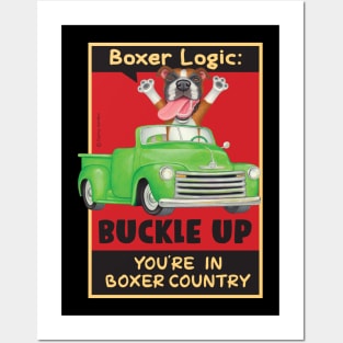 Boxer dog in green truck Posters and Art